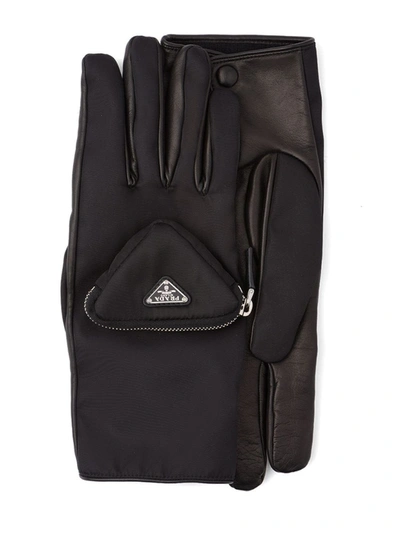 Shop Prada Black Gloves With Logo In Nero