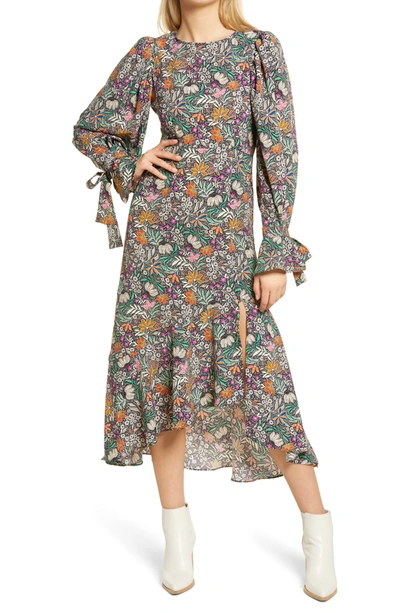 Shop Topshop Paisley Floral Print Long Sleeve High/low Dress In Black Multi