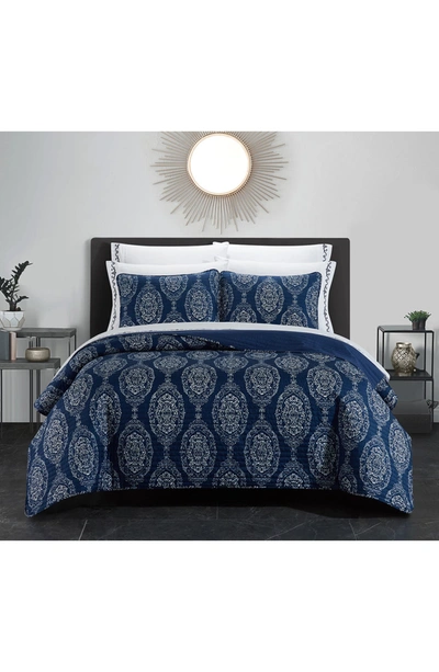 Shop Chic Verohnicca Stripe Stitched 9-piece Quilt Set In Navy Blue