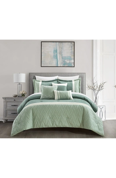 Shop Chic Macey Geometric Jacquard Design Comforter 6-piece Set In Green