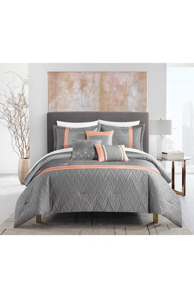 Shop Chic Macey Geometric Jacquard Design Comforter 6-piece Set In Grey