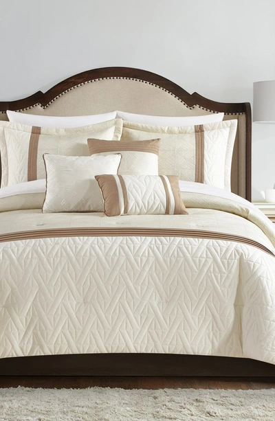 Shop Chic Macey Geometric Jacquard Design Comforter 6-piece Set In Beige