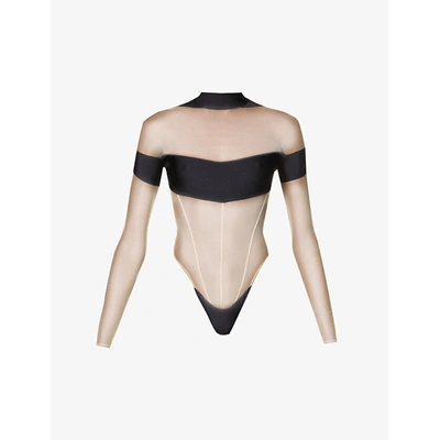 Shop Mugler Womens Black Nude 01 Semi-sheer Mesh And Jersey Body 10