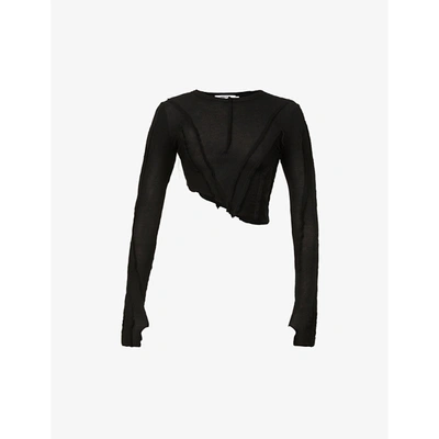 Shop Sami Miro Vintage Women's Black Asymmetric Long-sleeved Upcycled-jersey Top
