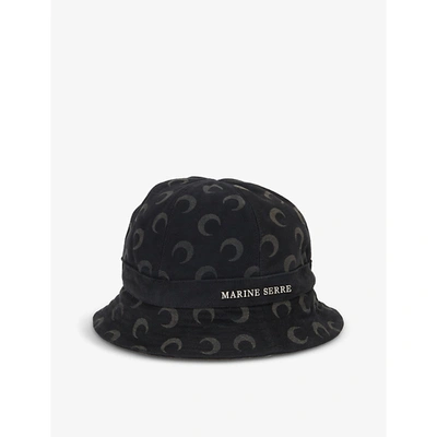 Shop Marine Serre Mens Black Upcycled Regen Brand-print Upcycled-cotton Bucket Hat M/l