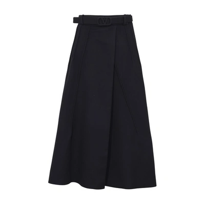 Shop Valentino Midi Skirt In Navy