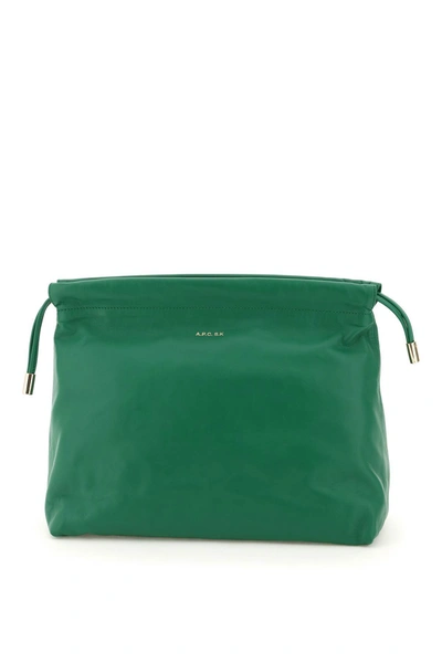 A.p.c. Drawstring Leather Clutch Bag In Green | ModeSens