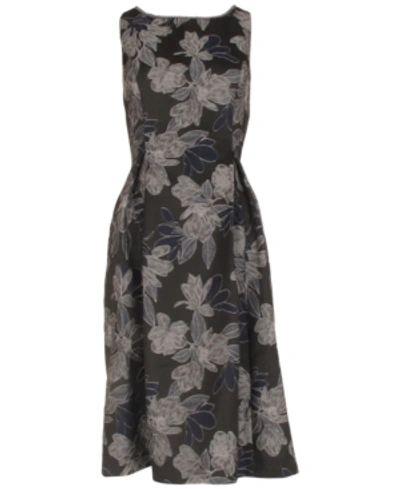 Shop Adrianna Papell Printed Midi Dress In Navy Black