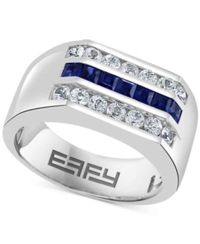 Effy Collection Effy Men's Blue Sapphire (7/8 Ct. T.w.) & White Sapphire (1-1/4 Ct. T.w.) Ring In Sterling Silver In Silver