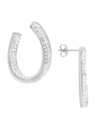 Shop Essentials Crystal Curved Post Earring, Gold Plate And Silver Plate In Silver-tone