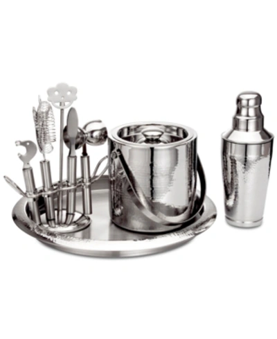 Godinger Hammered Stainless Steel 9-pc. Barware Set In Silver