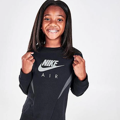 Shop Nike Girls' Air Boyfriend Crewneck Sweatshirt In Black/dark Smoke Grey
