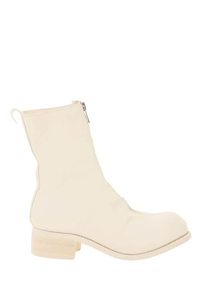 Shop Guidi Front Zip Leather Ankle Boots In White