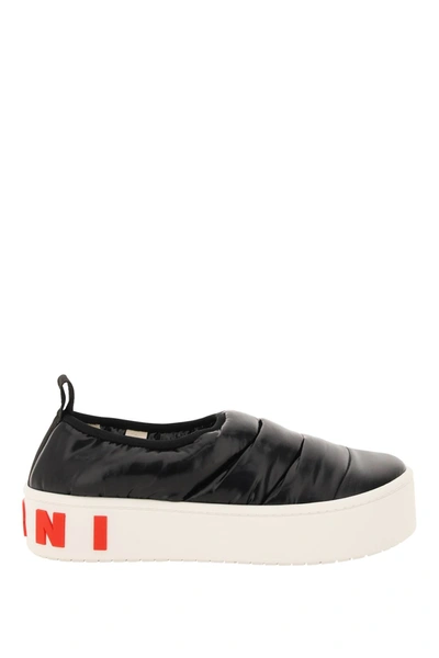 Shop Marni Padded Nylon Slip-on Sneakers In Black,white