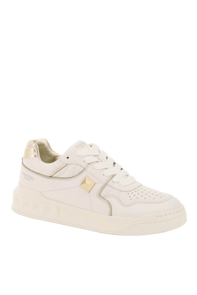 Shop Valentino One Stud Nappa Sneakers In White,gold