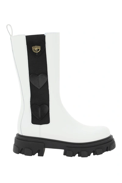 Shop Chiara Ferragni Hearts Combat Boots In White,black