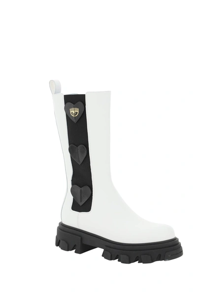 Shop Chiara Ferragni Hearts Combat Boots In White,black