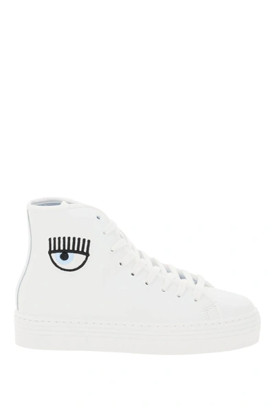 Shop Chiara Ferragni High Leather Sneakers In White