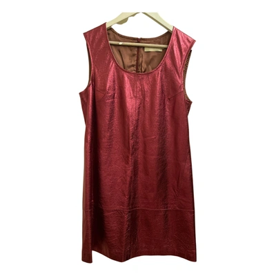 Pre-owned L'autre Chose Leather Mini Dress In Burgundy