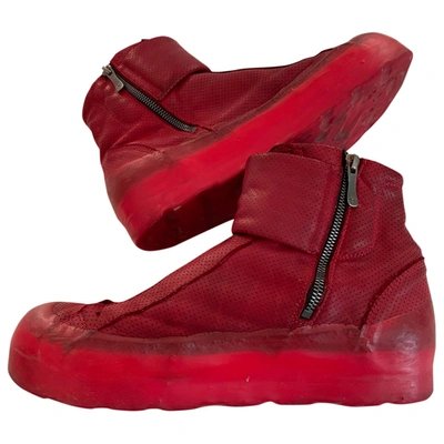 Pre-owned Oxs Leather High Trainers In Red