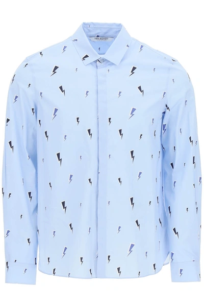 Shop Neil Barrett Thunderbolt Cotton Shirt In Light Blue