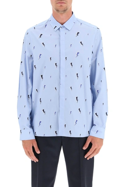 Shop Neil Barrett Thunderbolt Cotton Shirt In Light Blue