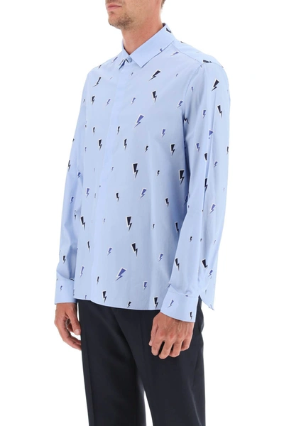 Shop Neil Barrett Thunderbolt Cotton Shirt In Light Blue