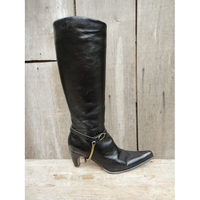 Pre-owned Sartore Leather Cowboy Boots In Black