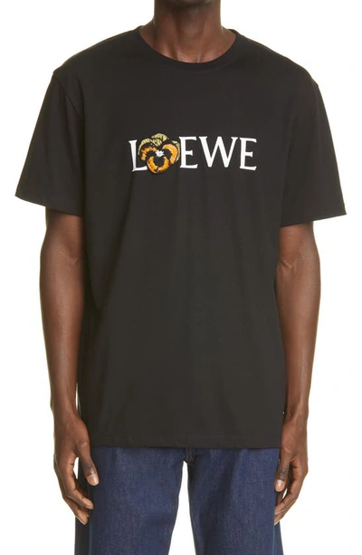 Shop Loewe Embroidered Pansy Logo Stretch Cotton Tee In Black