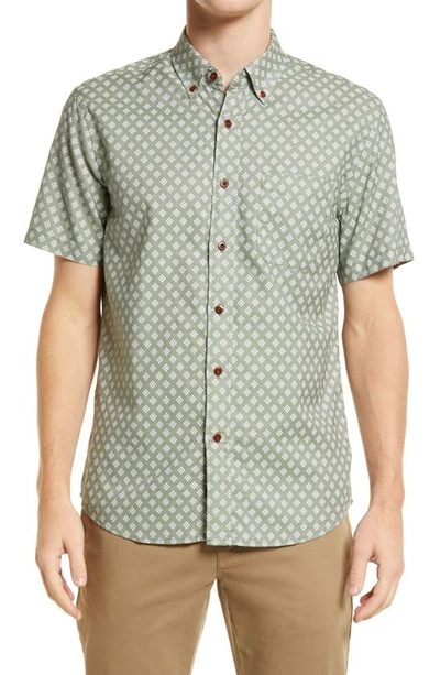 Shop Faherty X B.yellowtail Short Sleeve Button-down Shirt In Crow Camp Olive