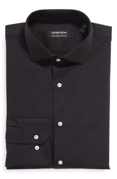 Shop Nordstrom Tech-smart Trim Fit Stretch Dress Shirt In Black