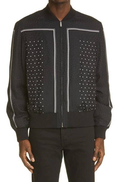 Shop Saint Laurent Stripe & Dot Silk Bomber Jacket In Black White