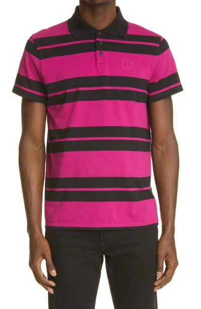 Shop Saint Laurent Stripe Monogram Cotton Polo In Pink Black