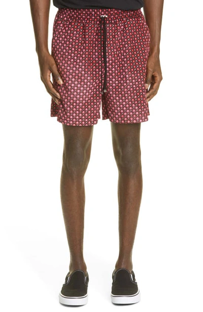 Shop Amiri Diamond Pattern Velour Drawstring Shorts In Pink