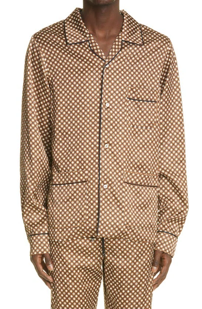 Shop Amiri Logo Poker Chip Pajama Long Sleeve Button-up Shirt In Brown
