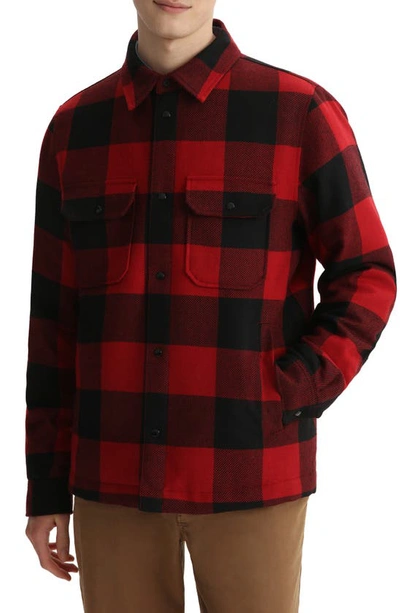 Shop Woolrich Quilted Down Check Overshirt In Red Buffalo