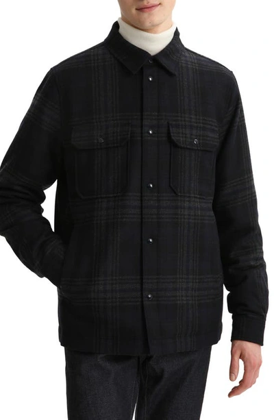 Shop Woolrich Quilted Down Check Overshirt In Blue Check