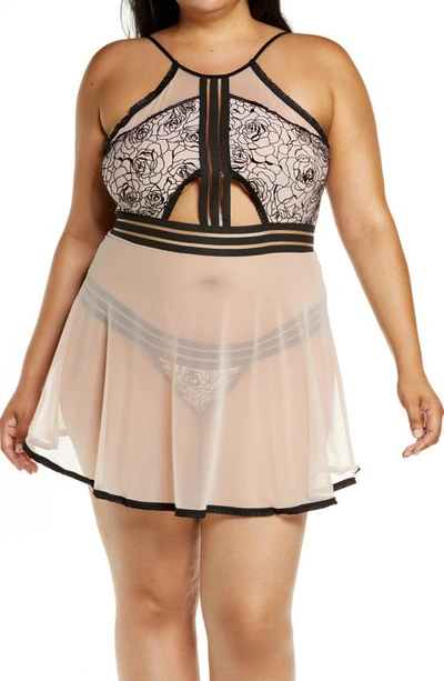 Shop Coquette Babydoll Chemise & Thong Set In Pink