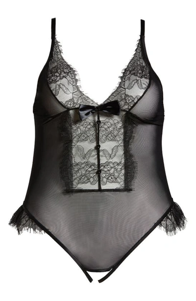 Shop Coquette Lace & Mesh Open Gusset Teddy In Black