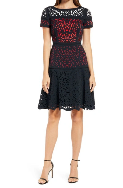Shop Shani Ombré Lace Fit & Flare Dress In Black/ Red