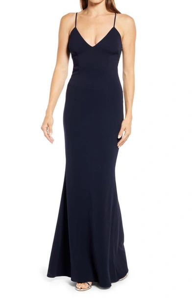 Shop Katie May Sleeveless Trumpet Gown In Navy