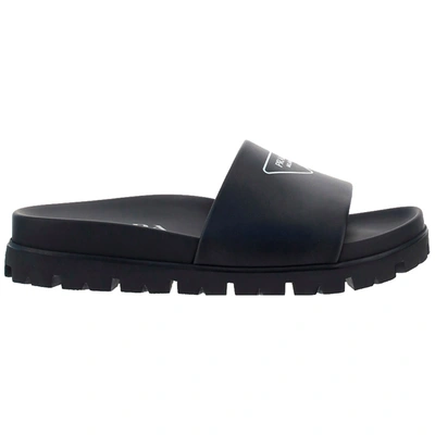 Shop Prada Men's Leather Sandals In Black