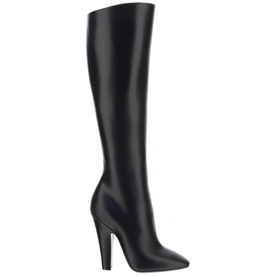 Shop Saint Laurent Women's Leather Heel Boots In Black