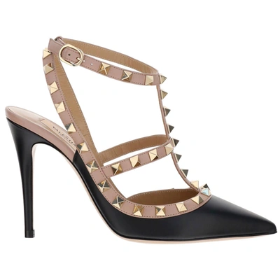 Shop Valentino Women's Leather Pumps Court Shoes High Heel Rockstud In Black