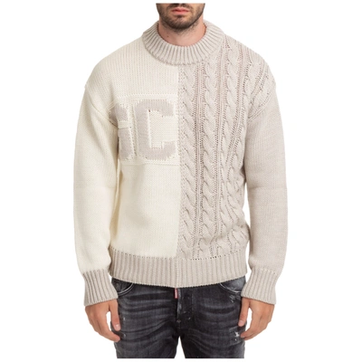 Shop Gcds Men's Crew Neck Neckline Jumper Sweater Pullover  Mix Logo In Beige