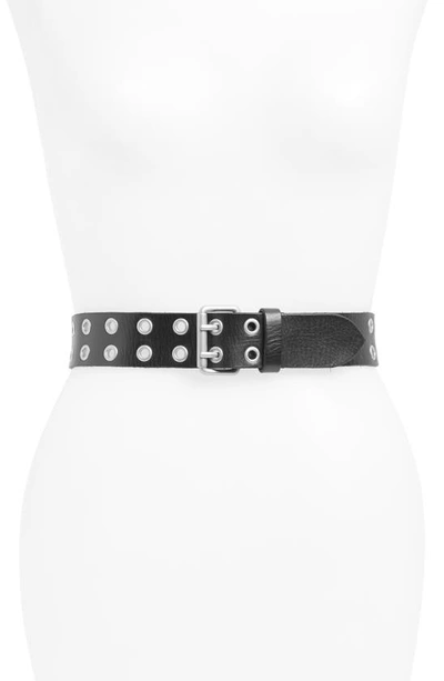Allsaints Double Prong Belt In Black/dull Nickel