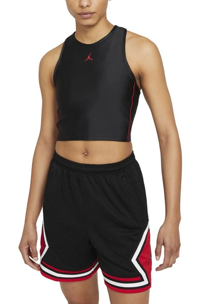 Shop Jordan Nike Essential Racerback Crop Tank In Black/ Black/ Red
