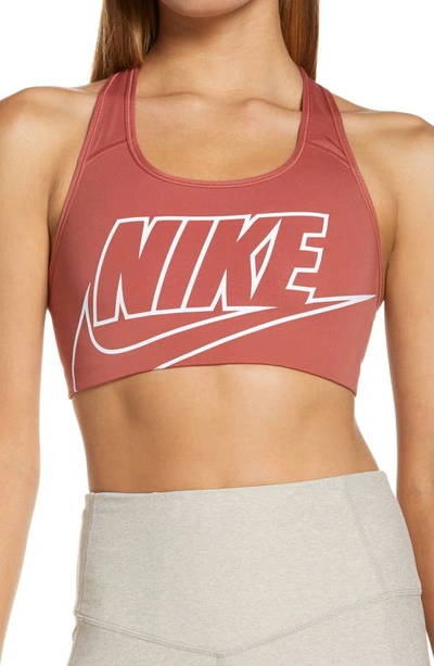 Shop Nike Futura Dri-fit Sports Bra In Canyon Rust/ White