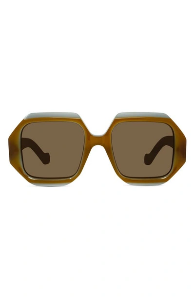 Shop Loewe 54mm Hexagonal Sunglasses In Milky Tan/milky Drk Gry/brwn