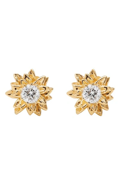 Shop Bernard James Flora Sunflower 14k Gold & Diamond Stud Earrings In White Diamond